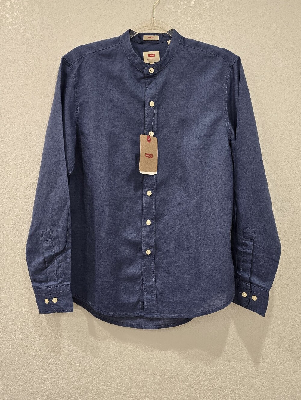 Levi's Slim Fit Banded Collar Shirt Blue Small  NWT